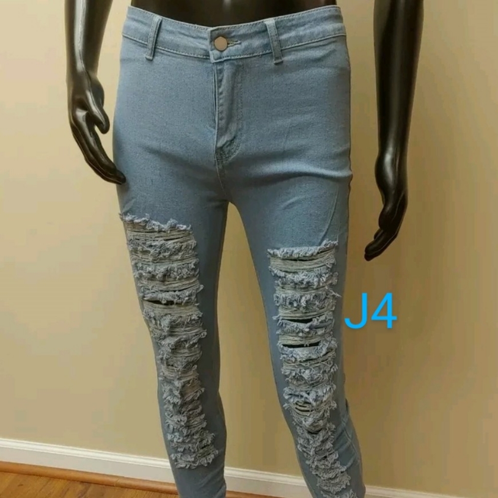 Large Women's Ripped Fringed Blue Jeans